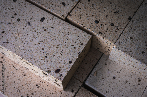 Tablou pe pânză fireclay brick, stacked, background, bricks for masonry fireplaces, gray backgro