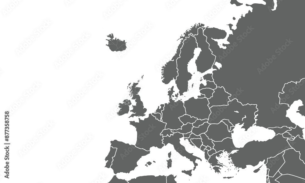 Obraz premium European political map isolated on white background. for website layouts, background, education, precise, customizable, Travel worldwide, map silhouette backdrop, earth geography, political, reports.