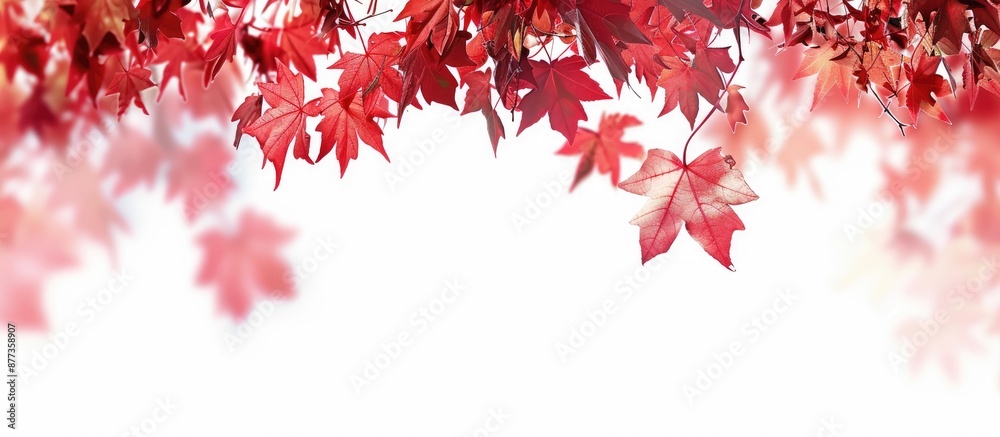 Scenic view of crimson maple leaves with a clear background for a copy space image Scenic view of crimson maple leaves with a clear background for a copy space image