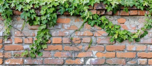 Ivy climbing on a brick wall creating a charming composition with copy space image © Ilgun