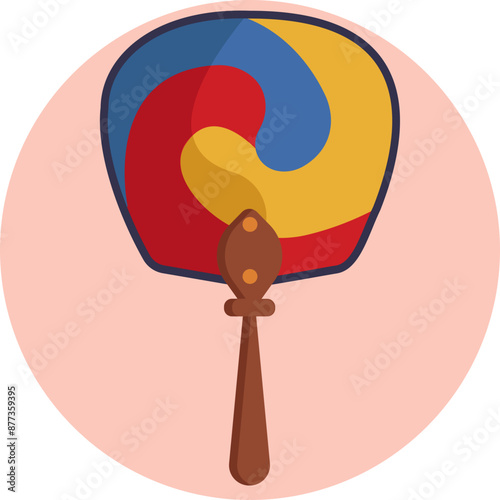 Traditional Hand Fan: A delicate, intricately designed hand fan typical of South Korean culture, often featuring vibrant colors and ornate patterns.