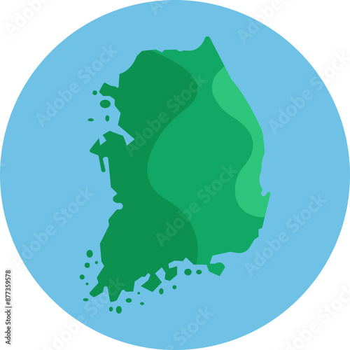An icon depicting a simplified map of South Korea, focusing on key geographic features without unnecessary elements.