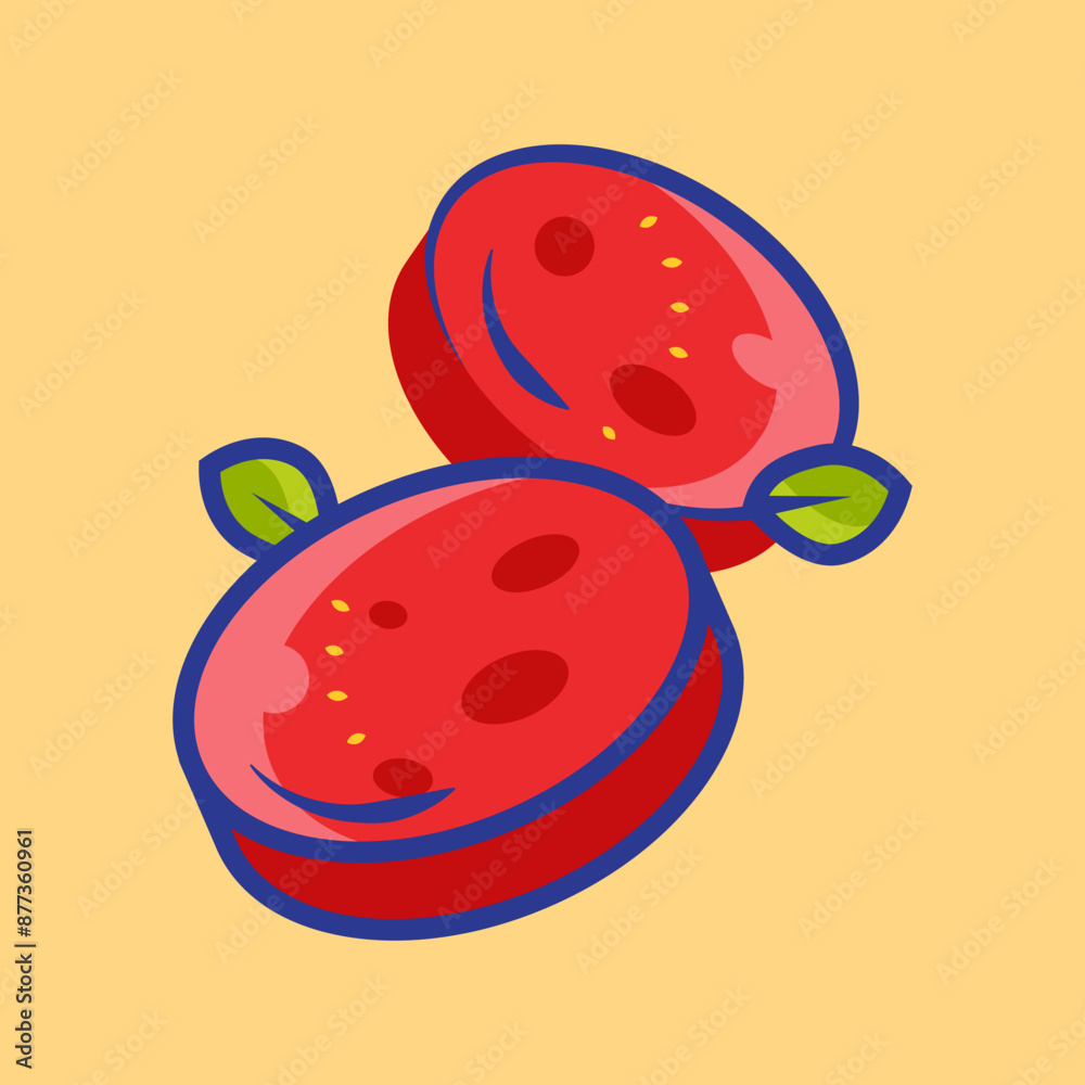 Obraz premium Tomato Slice Vector Icon Illustration Food Object, flat style