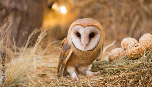 common barn owl ( Tyto albahead ) close up sitting photo