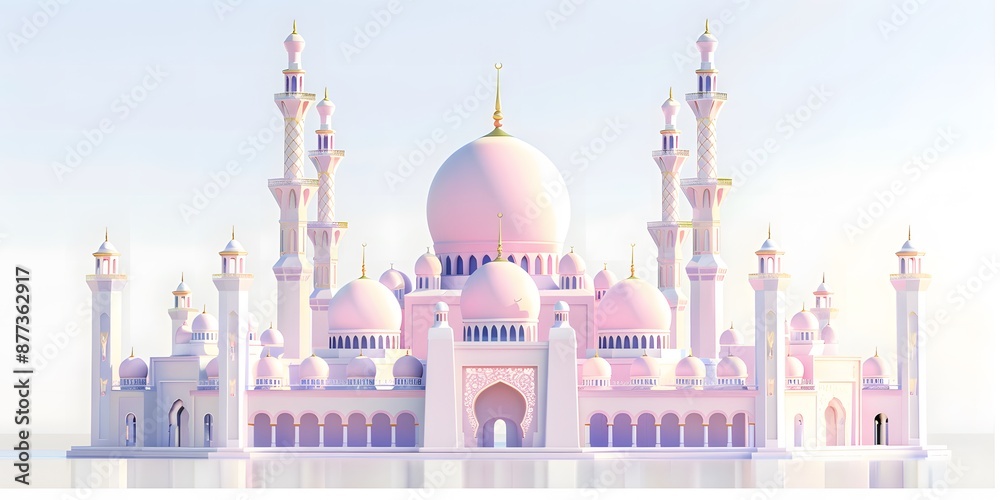 Fototapeta premium Pastel colored mosque background design, perfect for banners, websites, Ramadan events
