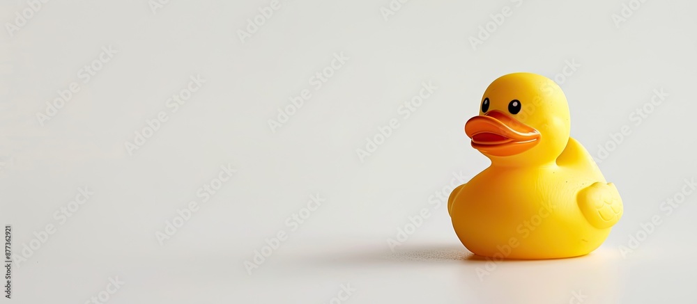 Selective focus creates an ideal copy space image of a yellow rubber duck against a white background Selective focus creates an ideal copy space image of a yellow rubber duck against a white background