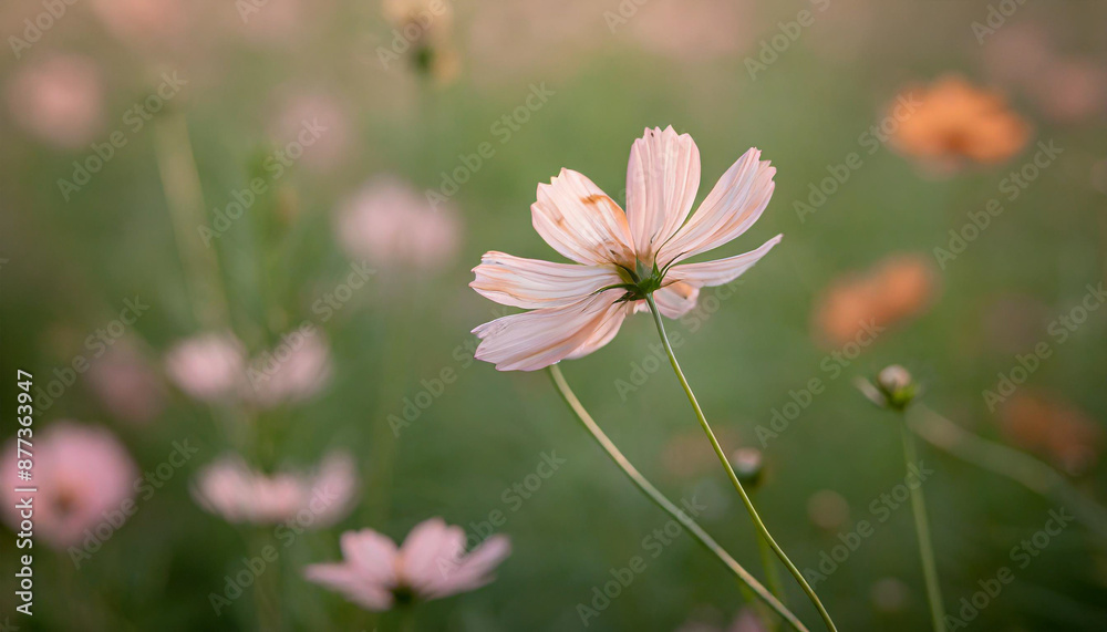 Cosmos flower close up on sunset background with soft selective focus Cosmos flower close up on sunset background with soft selective focus