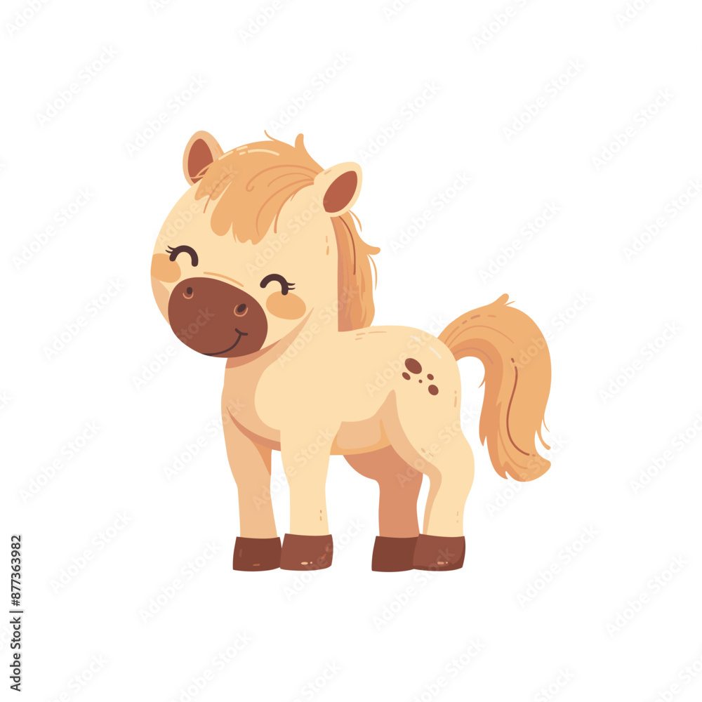 Obraz premium Kids drawing Cartoon Vector illustration cute horse illustration Isolated on White Background smiling pony 