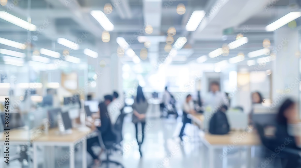 In this abstract blurred interior modern office space, a banner background with copy space is depicted with business people working. In this abstract blurred interior modern office space, a banner background with copy space is depicted with business people working.