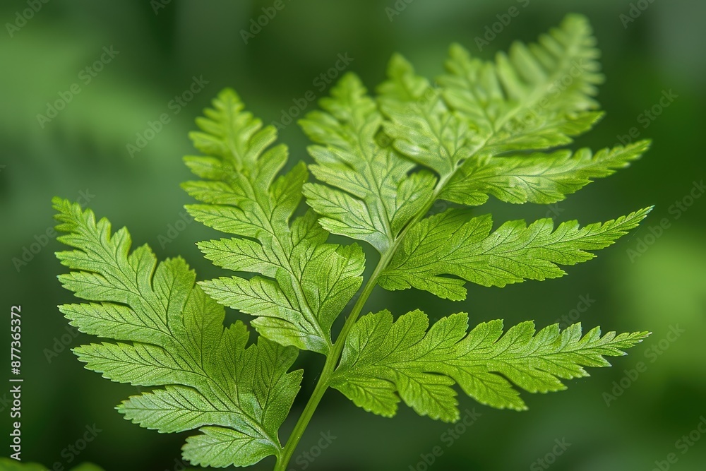 Close-up of delicate bright green fern frond with intricate patterns against blurred background Close-up of delicate bright green fern frond with intricate patterns against blurred background