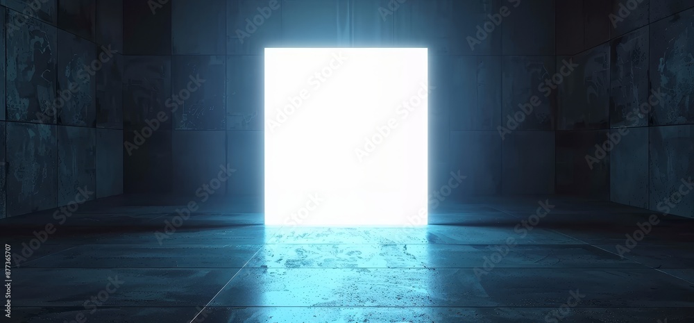 The sci-fi modern tunnel shows white rectangles, blue glowing metal, concrete walls, futuristic underground room garages, empty backgrounds, and a 3D rendering with an empty background light. The sci-fi modern tunnel shows white rectangles, blue glowing metal, concrete walls, futuristic underground room garages, empty backgrounds, and a 3D rendering with an empty background light.