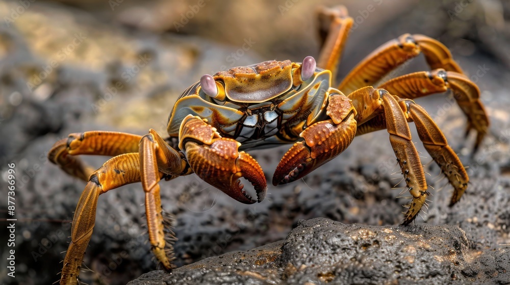 A close-up image of a colorful crab on rocks, highlighting the detailed patterns on its shell and claws, showcasing the intricate beauty of marine wildlife in vivid clarity. A close-up image of a colorful crab on rocks, highlighting the detailed patterns on its shell and claws, showcasing the intricate beauty of marine wildlife in vivid clarity.