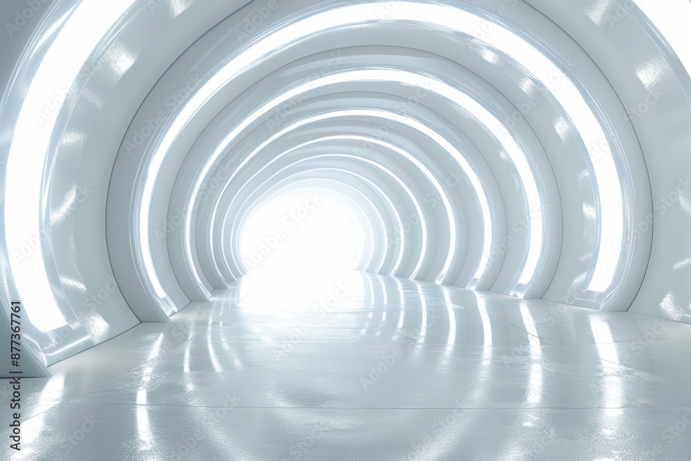 An abstract rendering of a futuristic arch tunnel room with a light on the wall. Science fiction concept. An abstract rendering of a futuristic arch tunnel room with a light on the wall. Science fiction concept.