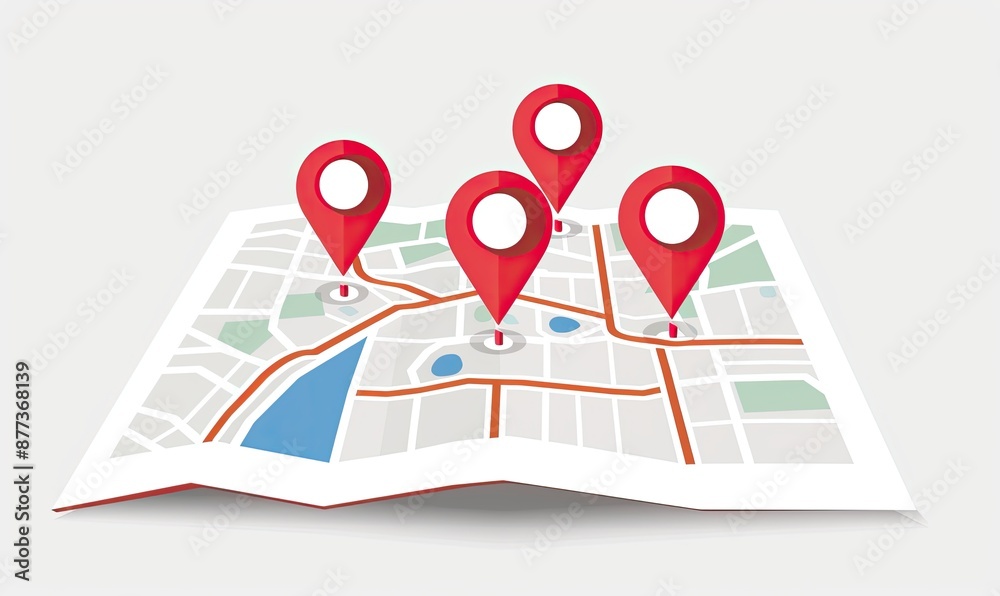 Fototapeta premium Illustrated Map with Red Pins