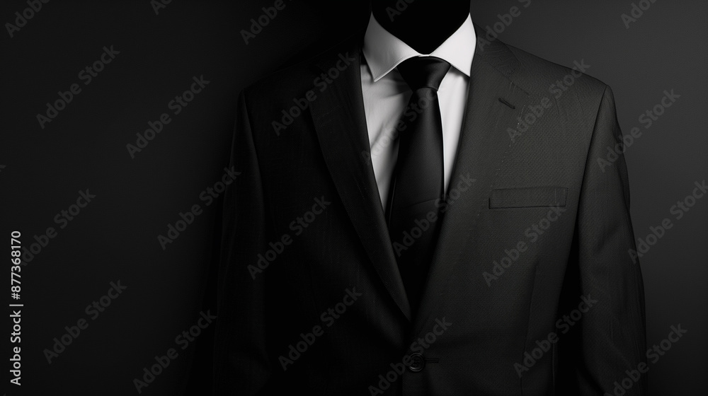 A man in a suit and tie is wearing a black tie. The image is black and white A man in a suit and tie is wearing a black tie. The image is black and white