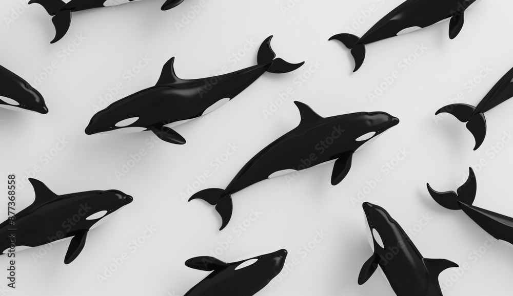 black orcas pattern on light background, minimalistic style, simple ...