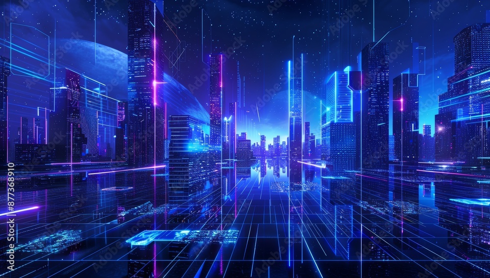 An image of neon and light glowing on a dark scene. Cyber punk night city concept. Night life. Technology network for 5G. Theme that uses the pattern of science fiction. An image of neon and light glowing on a dark scene. Cyber punk night city concept. Night life. Technology network for 5G. Theme that uses the pattern of science fiction.
