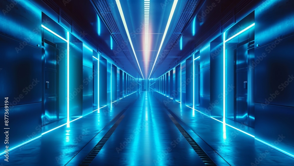A futuristic sci-fi style corridor background, with an exit ahead or a goal ahead. Conceptual illustration. 3D rendering. A futuristic sci-fi style corridor background, with an exit ahead or a goal ahead. Conceptual illustration. 3D rendering.