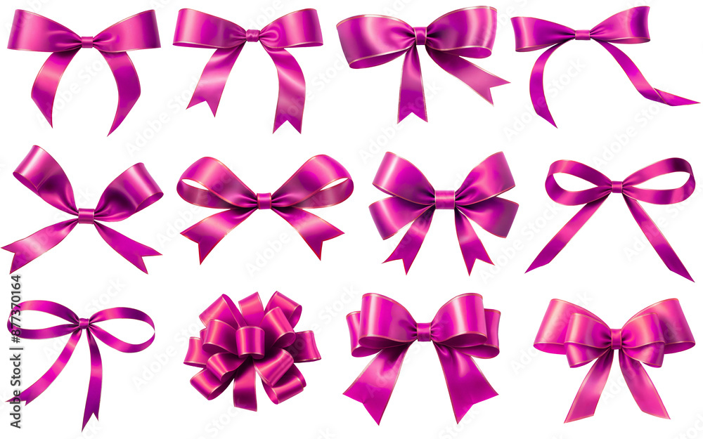 set of violet ribbon bows on a transparent background set of violet ribbon bows on a transparent background