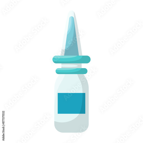 Nasal spray. Medicine elements and tools. Medical equipment to use at home. Medicines to treat diseases. First aid kit. Healthcare. Vector illustration.