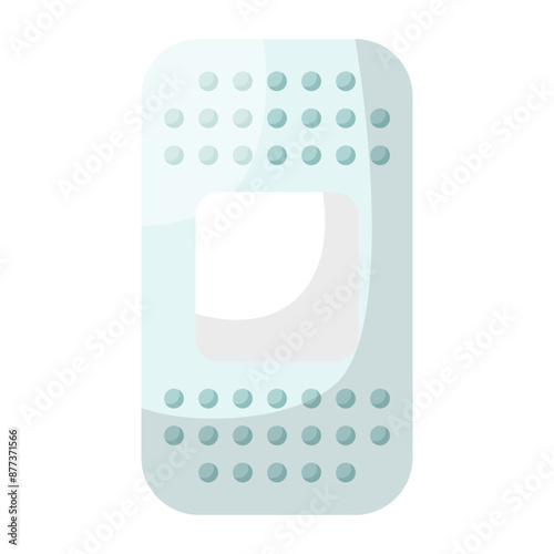 Wide patch, plaster. Medicine elements and tools. Medical equipment to use at home. Medicines to treat diseases. First aid kit. Healthcare. Vector illustration.