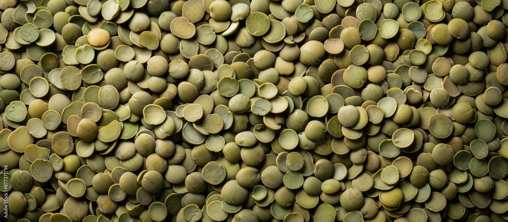 Photo of a classic Turkish green lentils pile with copy space image shot from above in a flat layout Photo of a classic Turkish green lentils pile with copy space image shot from above in a flat layout