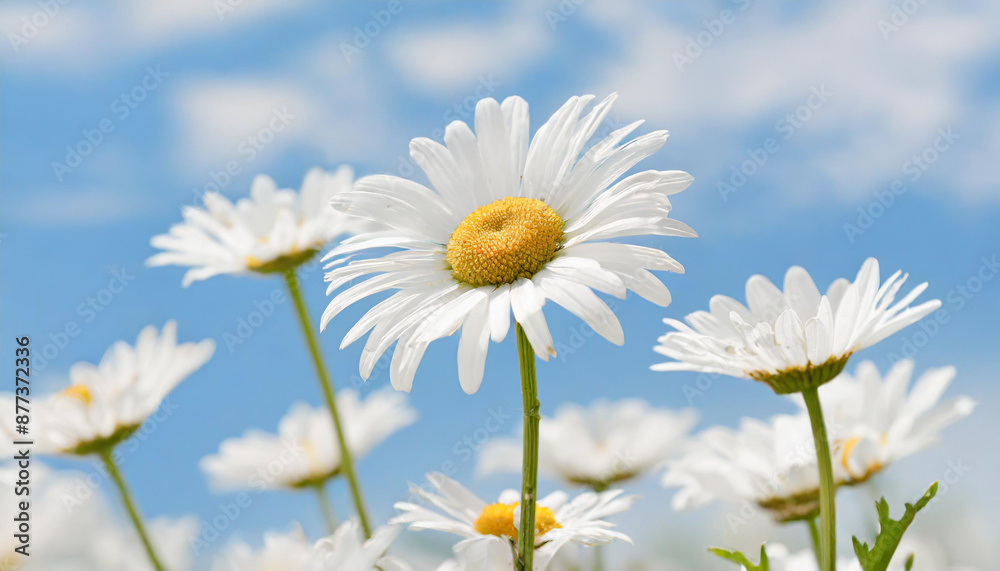 daisy flower field against blue sky daisy flower field against blue sky