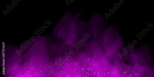 Fantastic smoke background. Magic smoke with glitter and small particles of twinkling stars, fog with luminous particles, purple vapor with stardust. Vector illustration.	