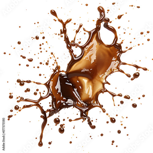 close-up of coffee spill, isolated white background