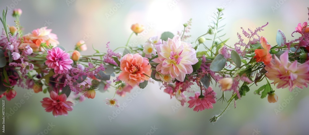 A string of flowers in a wedding setting with space for text or design. Copy space image. Place for adding text and design A string of flowers in a wedding setting with space for text or design. Copy space image. Place for adding text and design