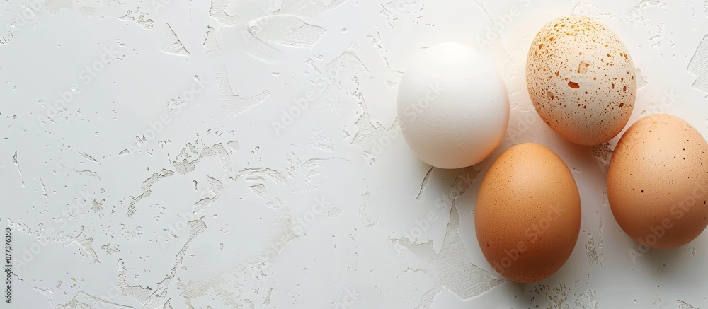 Eggs without any additional ingredients placed on a white backdrop creating a clear space for inserting images Eggs without any additional ingredients placed on a white backdrop creating a clear space for inserting images