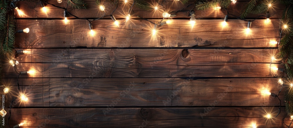 Wooden surface with space for text adorned with festive Christmas lights copy space image Wooden surface with space for text adorned with festive Christmas lights copy space image