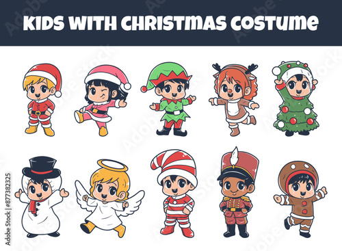 Kids set with christmas costume vector illustration