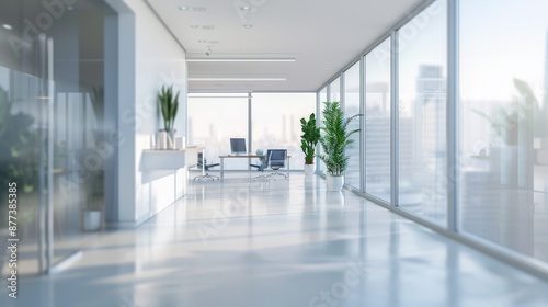 Modern Office Hallway with City View