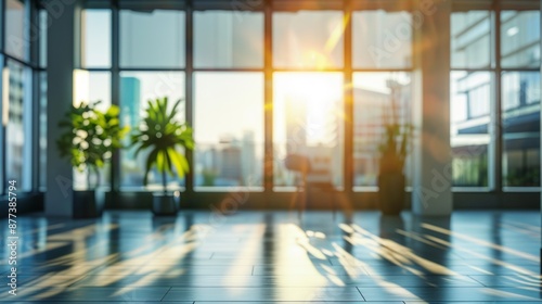 Sunbeams Through Large Windows in a Modern Office