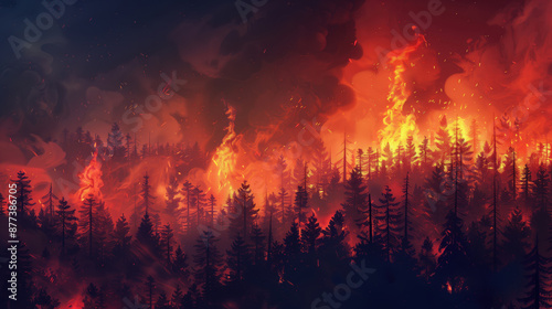 Massive Wildfire in Forest with Dark Smoky Skies © Sternfahrer