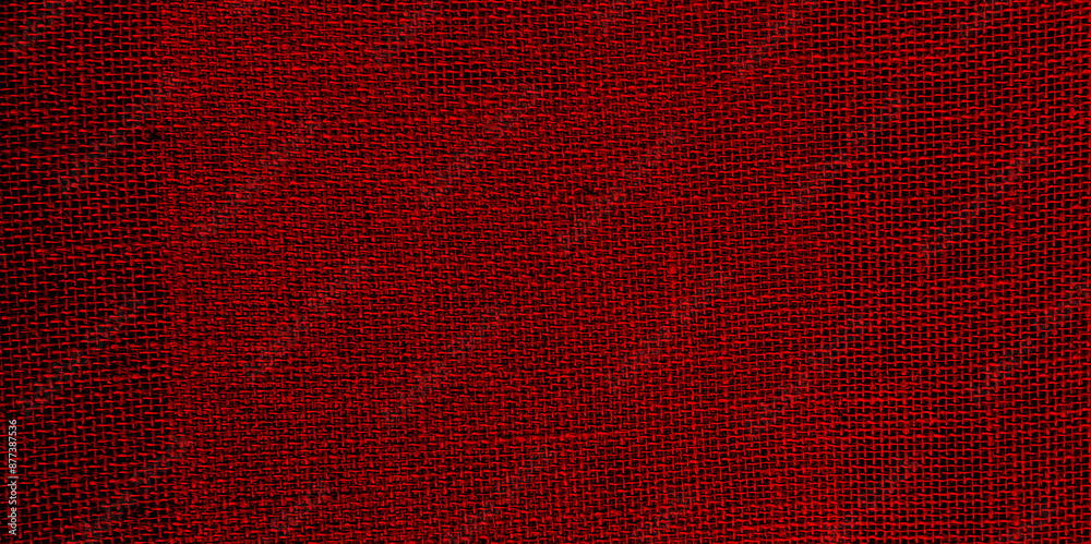 Fototapeta premium Close up shot of colored sofa fabric texture. Hessian sackcloth woven texture pattern background in red color