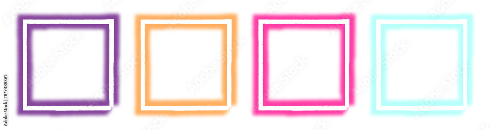 Set of neon colored hand drawn square frame on transparent background, abstract blank shape png design element Set of neon colored hand drawn square frame on transparent background, abstract blank shape png design element