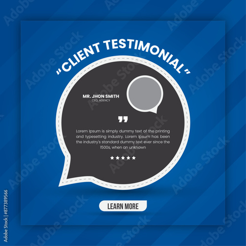 Customer feedback testimonial social media post design or client review social media post design template
