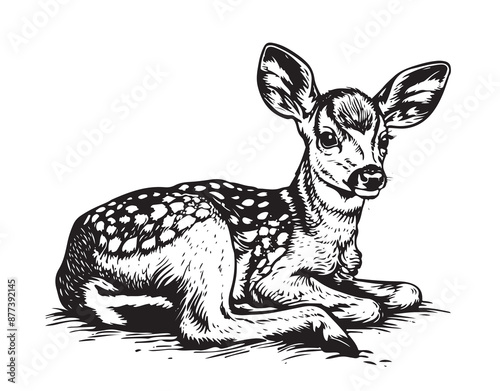 Fawn, Young Deer, Hand Drawn