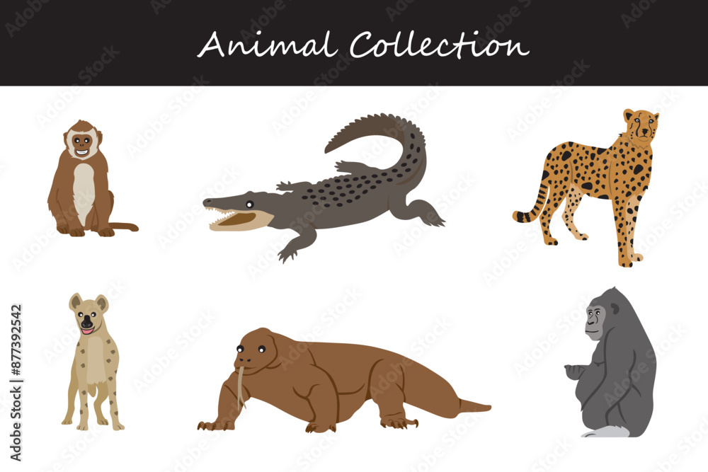 Fototapeta premium Animals collection. Flat style vector illustration.
