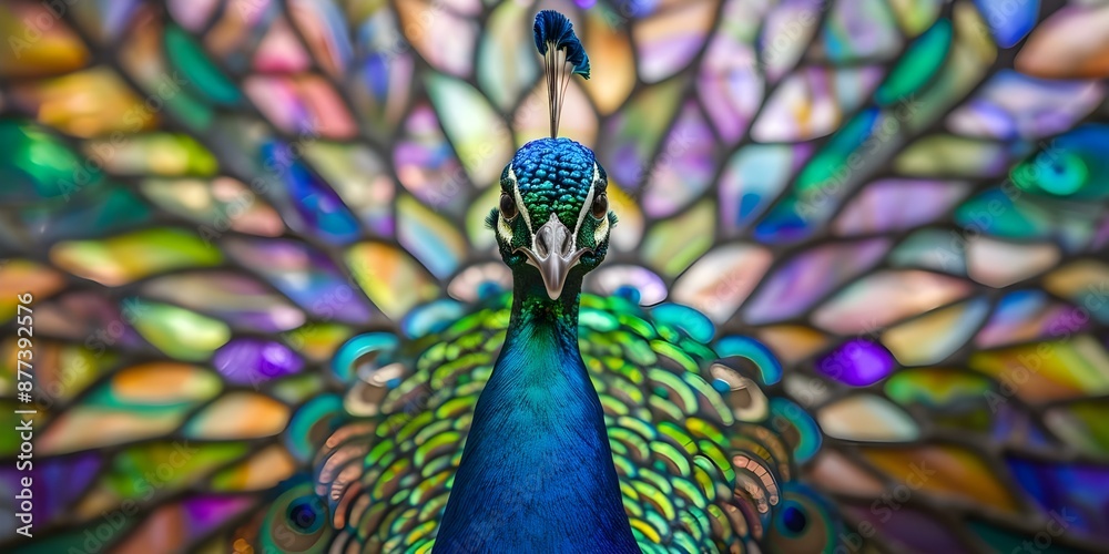 Obraz premium Art Nouveau-inspired peacock artwork crafted from stained glass. Concept Stained Glass Art, Peacock Design, Art Nouveau Style