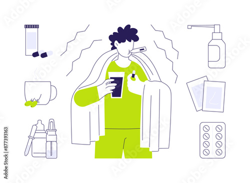 Flu and cold treatment abstract concept vector illustration.