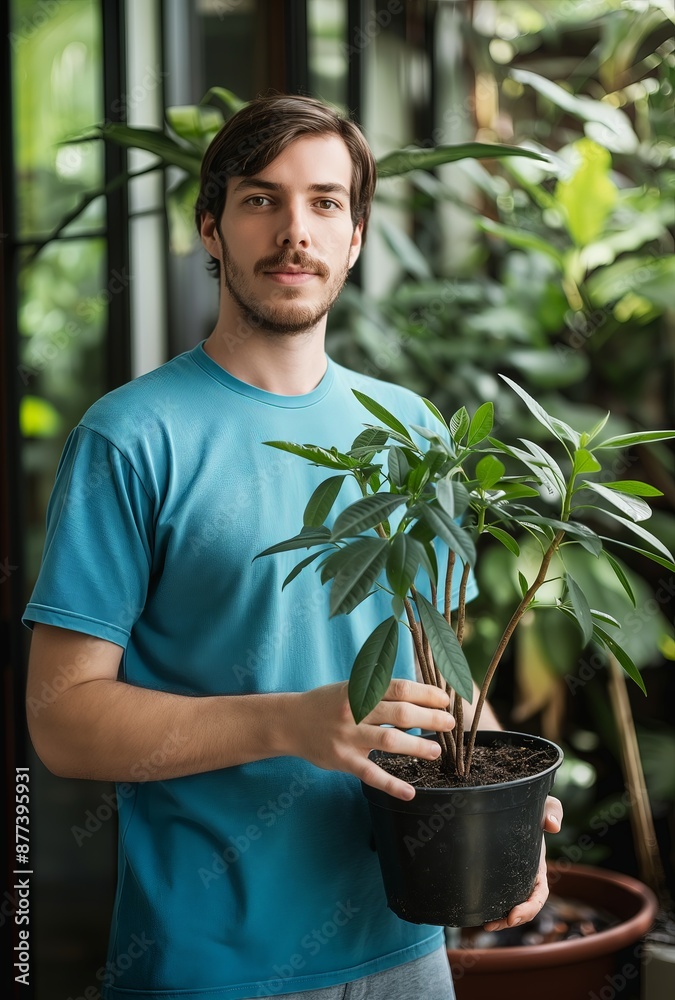 A man holding a cannabis plant outdoors. A man holding a cannabis plant outdoors.