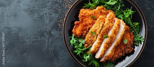 Deep fried chicken cutlet known as Tonkatsu Chicken with copy space image