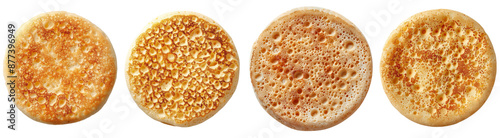 Four different types of pizza with different crusts and toppings, isolated on transparent background