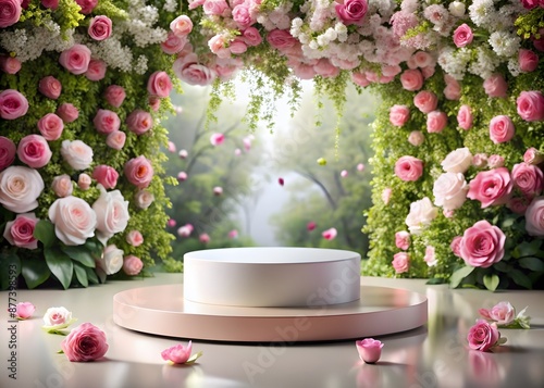 Podium background flowers and 3d beauty stand display 