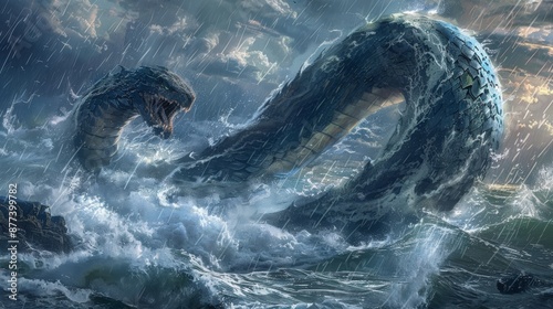 Stunning and Detailed Illustration of Jormungandr, the Mythical World Serpent from Norse Mythology
