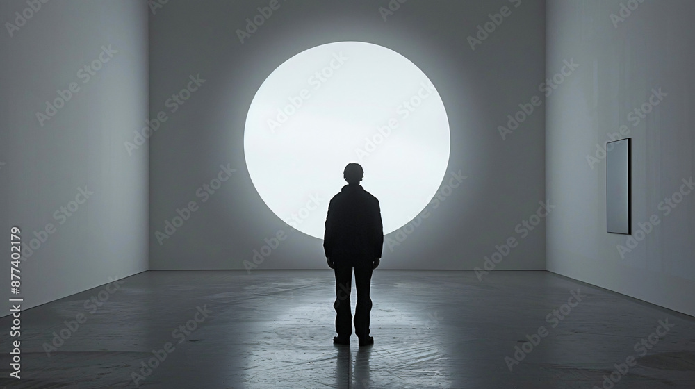 Obraz premium Silhouette of a Person Watching Projection on Wall in Large Room