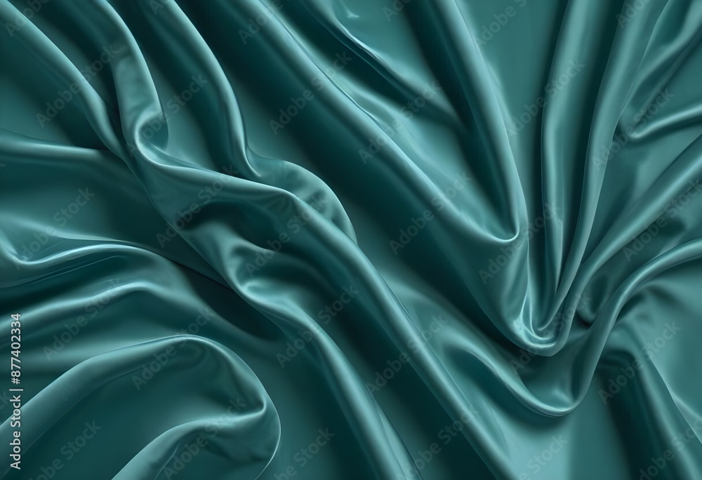 Fototapeta premium Blue turquaise satin velvet wavy drapery texture sample background 